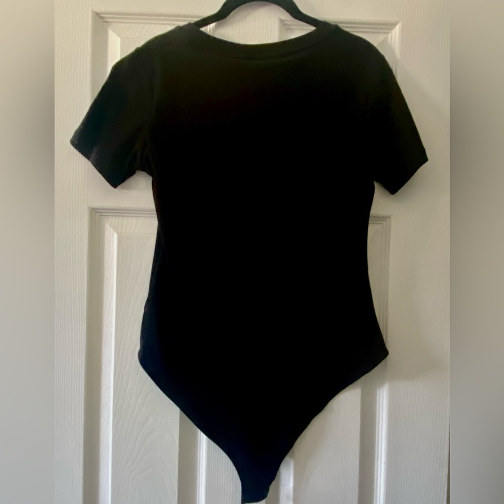 Women's Crew Neck Short Sleeve Bodysuit Size Large Black - Picture 4 of 7